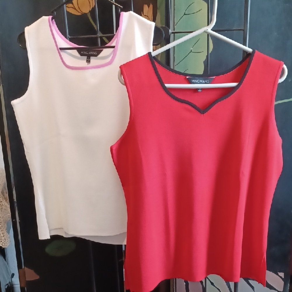 Ming Wang Red and White Women's Tops